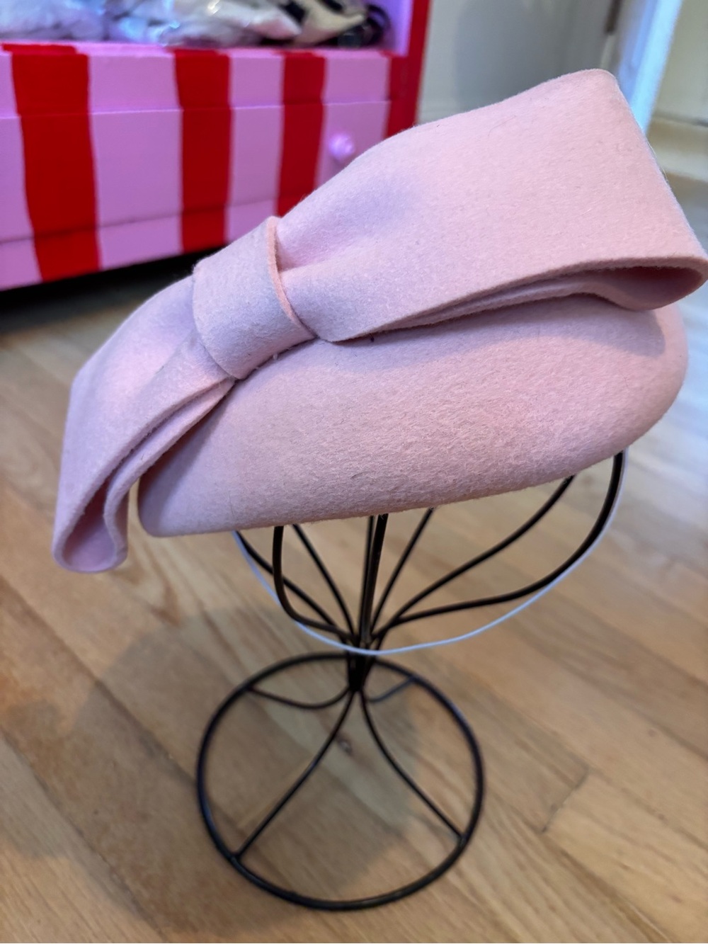 Lawliet Pink Wool Pillbox Fascinator Oversized Bow Vintage Inspired Tea Party